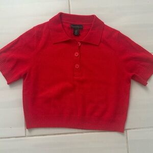 House of Harlow cashmere red short sleeve collared top - size small